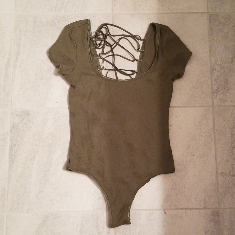 New Victoria's Secret Bodysuit Lace Up Back Green